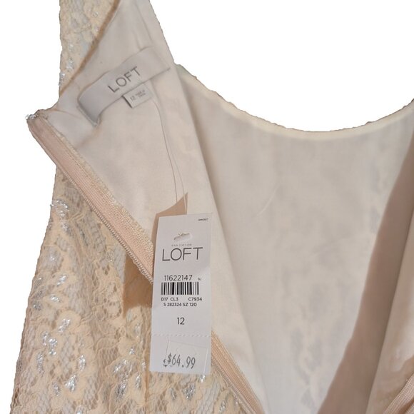 Ann Taylor LOFT Women Size 12 Sleeveless Lace Overlay Dress Beige Silver - Picture 3 of 3